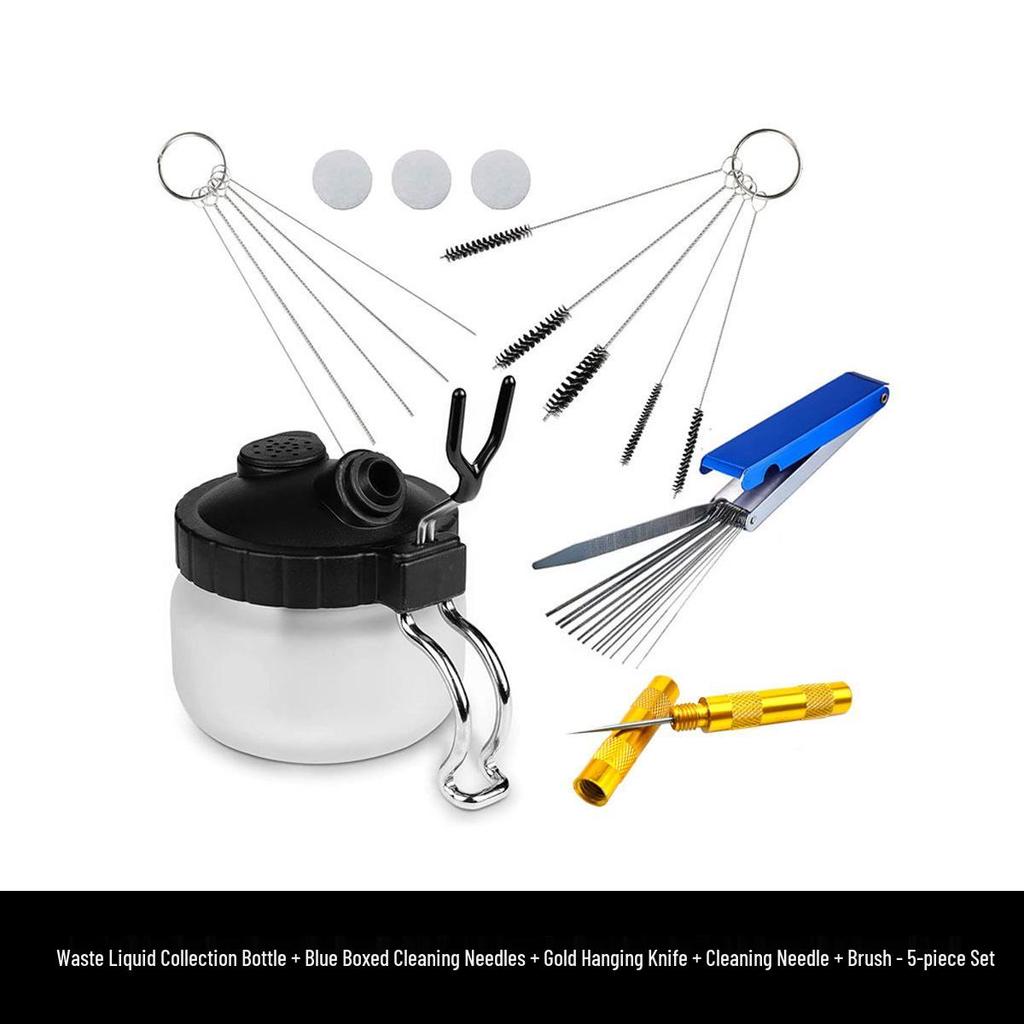 Airbrush Spray Gun Cleaning Kit: Includes Small Brush, Rinse Gun, Nozzle, and Four Ventilation Accessories for Auto Repair.