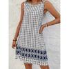2026 Summer Women's Knee Length Short Dress Bohemian Vintage Printed Round Neck Dress Casual Comfortable Beach Sleeveless Dresse