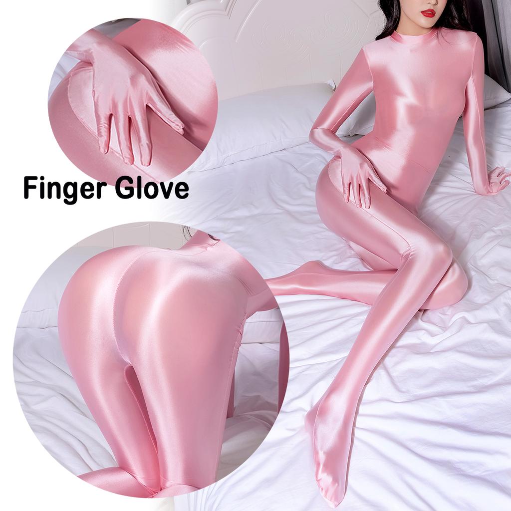 Metelam Unisex Glänzender Einteiler Wet-Look Satin Langarm Mit Füßen Catsuit Rollkragen Reißverschluss Hinten Trikot Mit Fingerhandschuhen