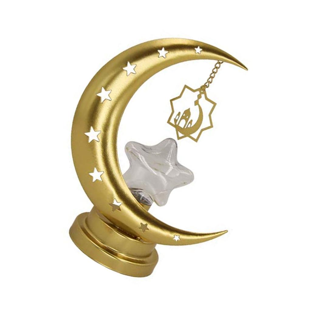 Battery Operated LED Hollowed Moon Star Night Lamp for Tabletop and Desk Eid Mubarak Ramadans Ambients Glowing Ornament