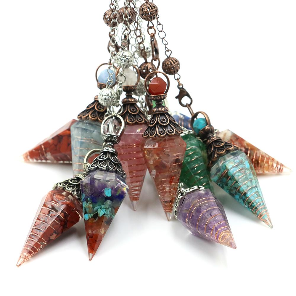 Natural Stone Crystal Pendulum Necklaces Hexagonal Cone Crushed Stone Amethyst Chakra Balance Accessories For Witchcraft Supplie 1pcs