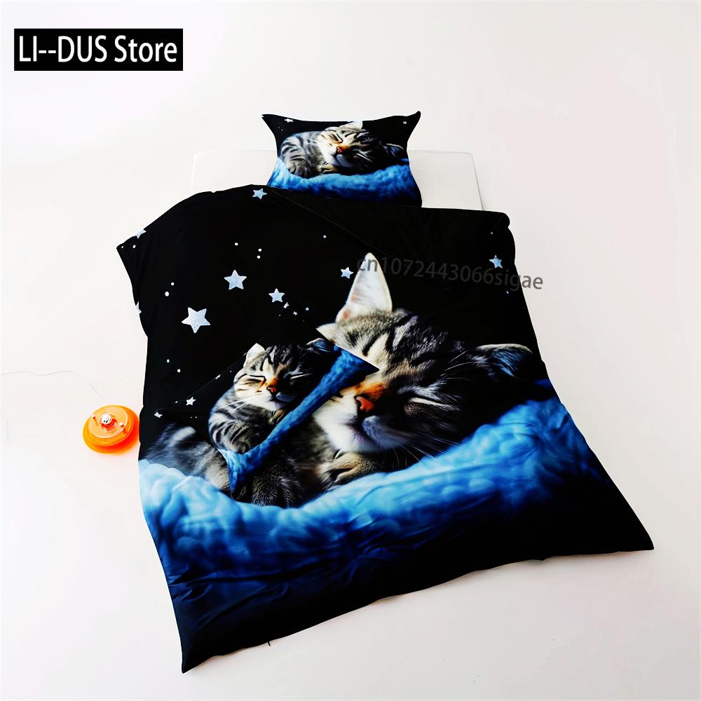2/3pcs Duvet Cover Set Soft And Comfortable Cat Duvet Cover Cat Girl Bedding Set 3d Cat Pattern Bedding SetCore Not Included