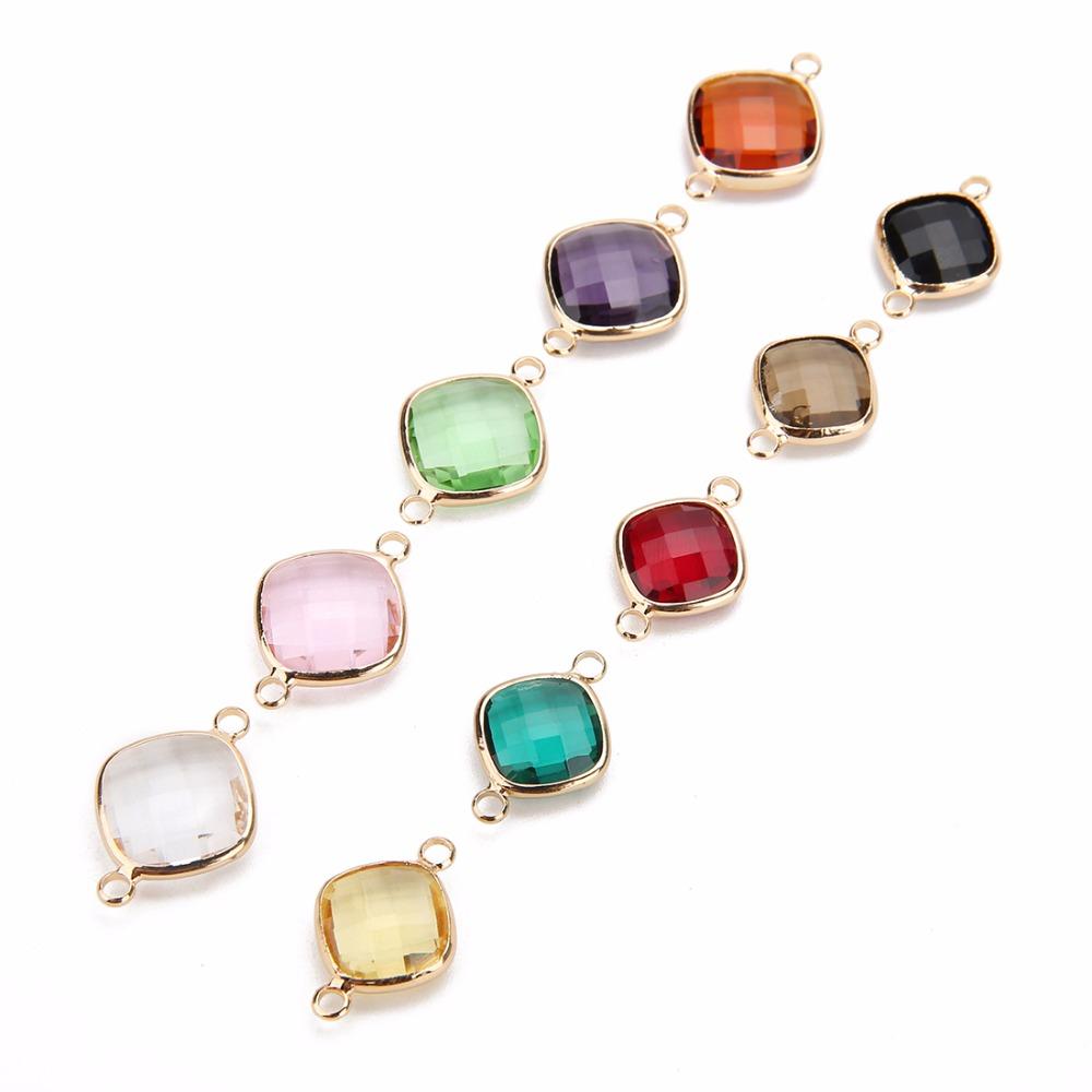 5pcs 11mm White Double Hole Glass Charms Pendants Connector for Chain Bracelets Necklace Women DIY Jewelry Making Findings