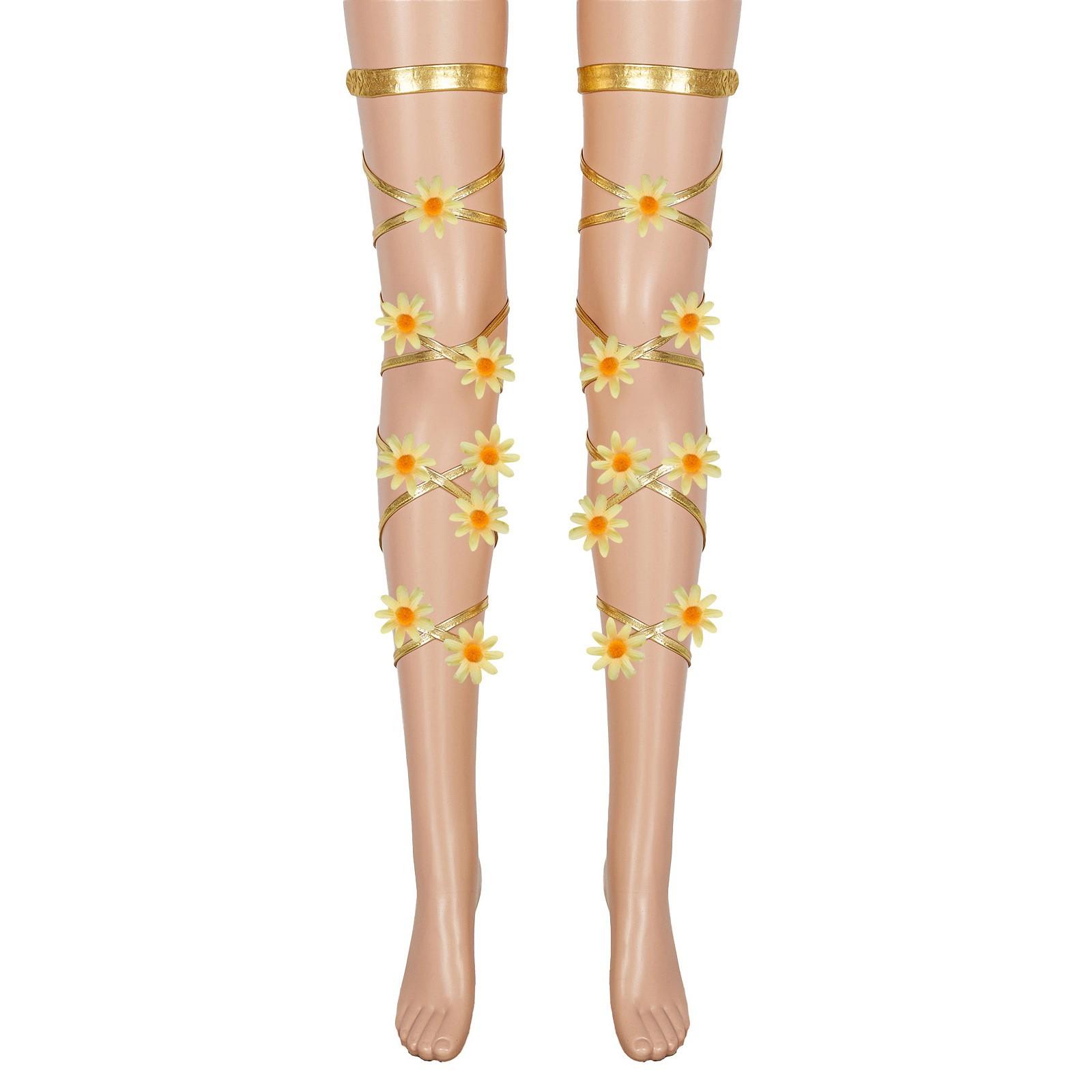 

Праздничные леггинсы с цветочным декором и цепочкой-кольцом на ногу One Size жёлтый