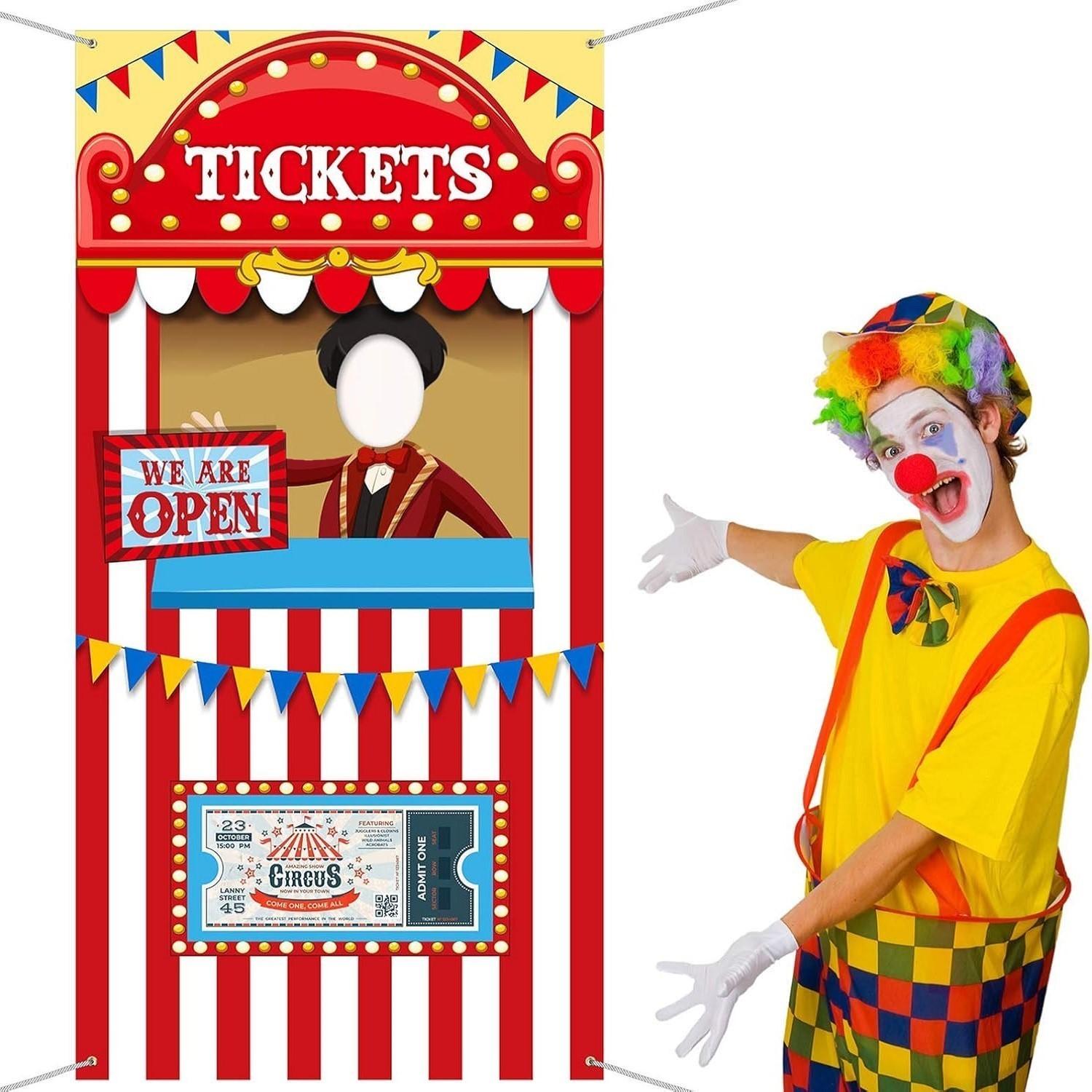 Carnival Circus Theme Party Decorations, Halloween Carnival Photo Door Banner Ticket Booth Backdrop Props, Large Photo Door Bann