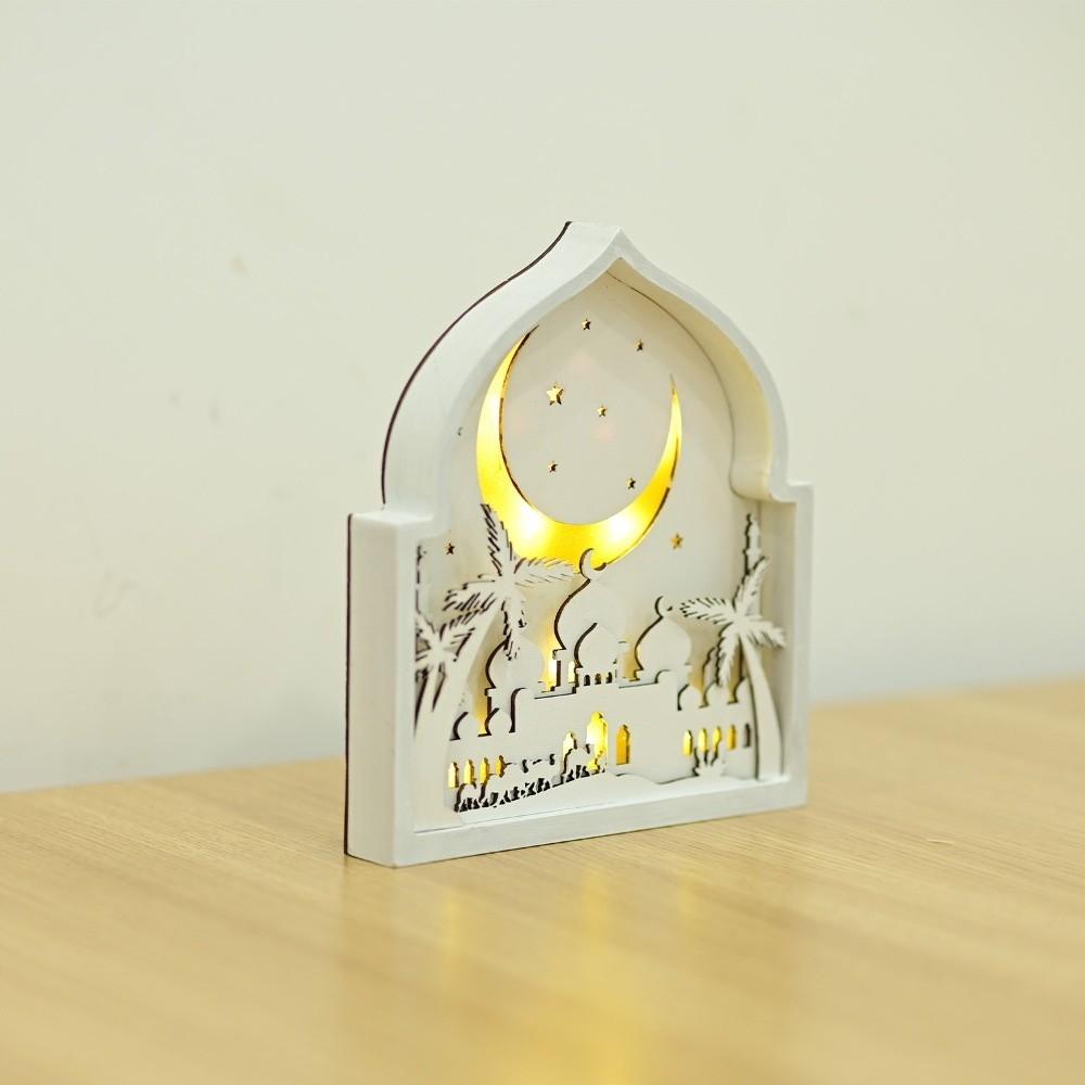Moon Night Light Ornament LED Eid Wooden Decoration Handmade Eid Desktop Ornament  Table Decoration