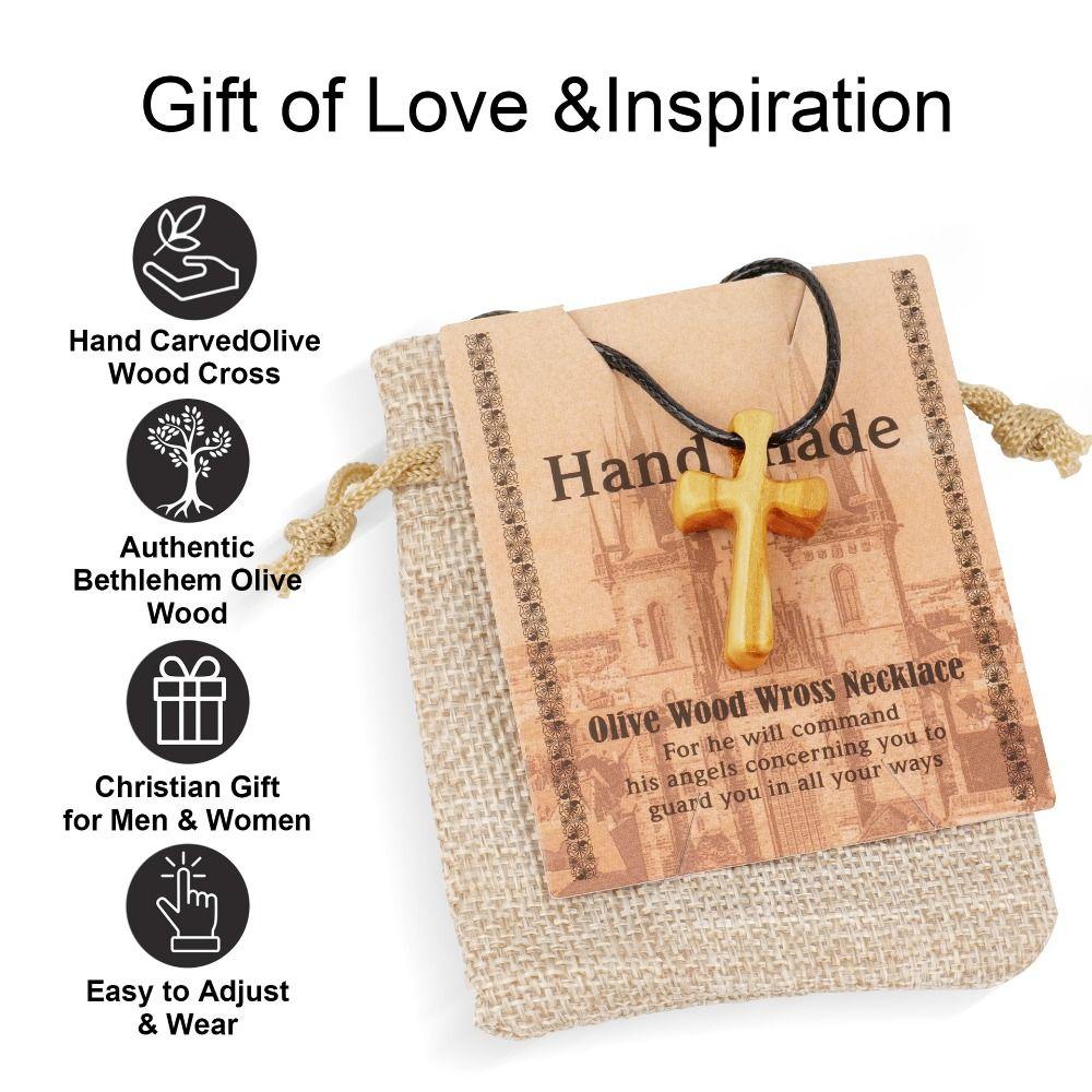 Leather Rope Cross Necklaces Hand-carved Neckchain for Prayer Funny Cross Pendant Anniversary