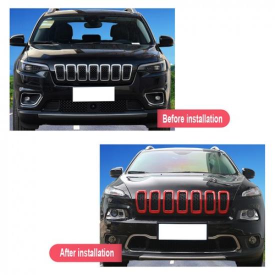 7pcs Car Front Grille Erts Grill Frame Trim Cover for Jeep Cherokee 2014-2018