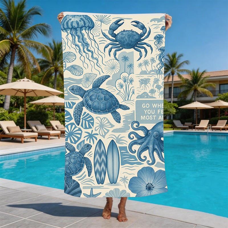 Coastal Nautical Sea Turtle Microfiber Beach Towel Oversized Extra Large Sand Free Pool Towels Quick Dry Super Absorbent Swim