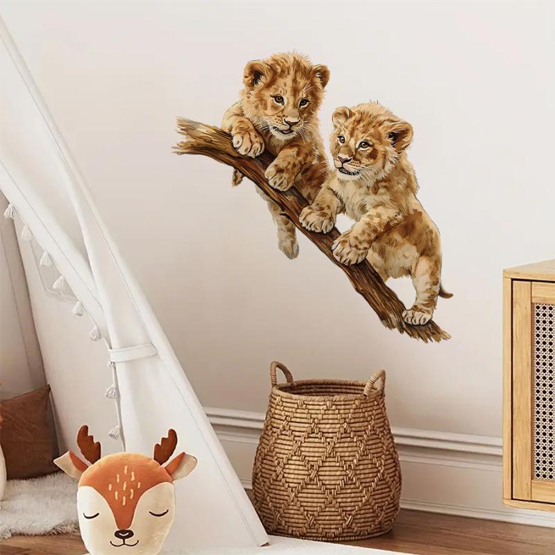 Cartoon Lion Wall Stickers Removable Peel & Stick For Kids Room Nursery Playroom Cute Animal Theme Decor