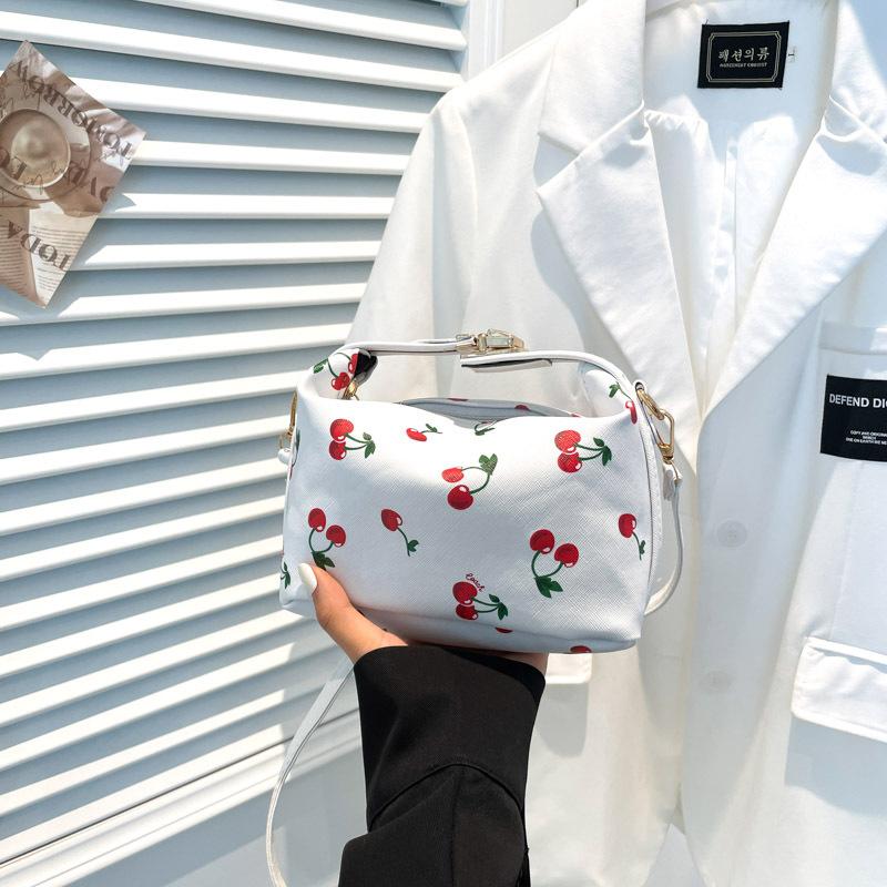 2025 Fashion Underarm Bag Cherry Print Single Shoulder Diagonal Span Portable Shell Bag Casual Simple Large Capacity Small Square Bag