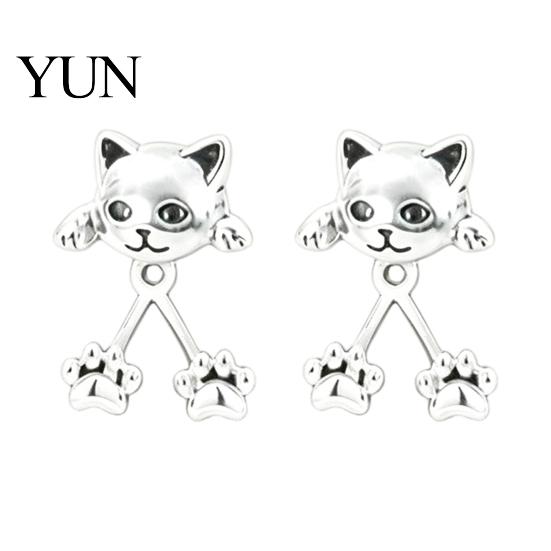 Charming Pet Jewelry for Wife 1 Pair Cute Cat Paw Earrings Women, Vintage Front Creative Themed Back Stud Earrings, Small Kitten Gift Lovers