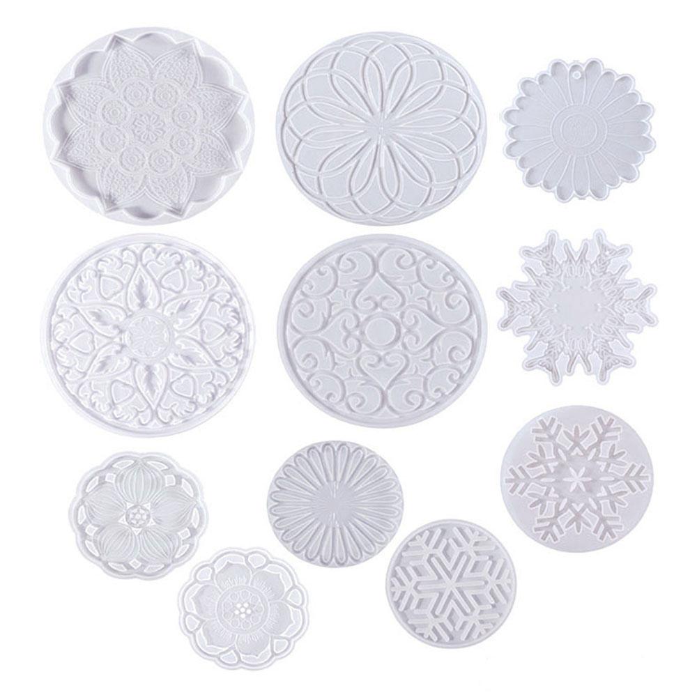 1PC DIY Round Epoxy Resin Mold Hollow Out Coaster Mandala Flower Tray Cup Mat Silicone Mould DIY Home Decor Making