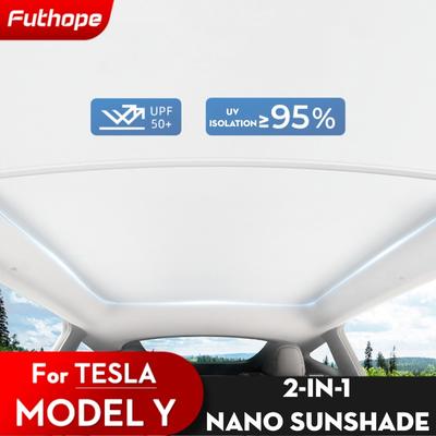 Futhope ModelY Upgrade Buckle Split Sun Shades Glass Roof Sunshade For Tesla Model Y 2022 Front Rear Sunroof Windshield Skylight