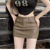 Women's Khaki Retro PU Leather Midi Skirt 2024: High Waist, Slimming Bodycon, A-line for Autumn/Winter