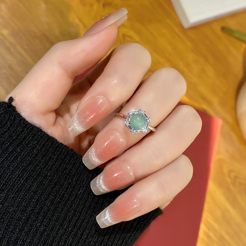 Sterling Silver S925 Ring Female Sunflower Egg Surface Natural Blue Water Jadeite Niche High-end Adjustable Ring