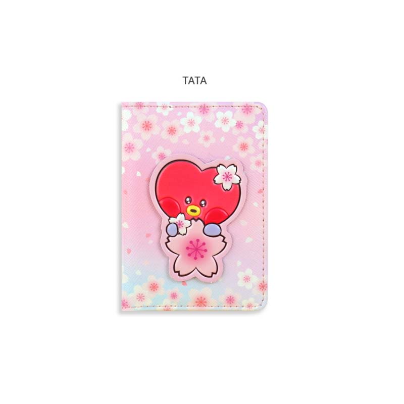 Estuche para tarjetas con parche de cuero oficial de BTS BT21 CHEERY BLOSSOM Auténtico