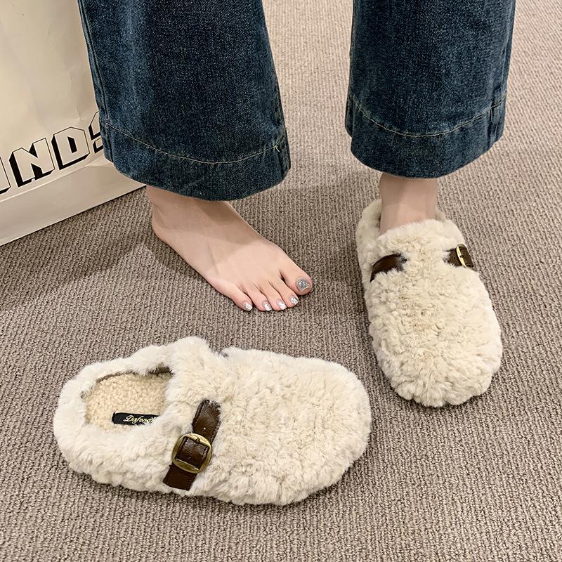 Ein-Pedal-Flauschschuhe Damen tragen 2025 neu Koreanische Version sanfter Feenwind Doudou-Schuhe Damen Winter Samt Baumwolle Hausschuhe