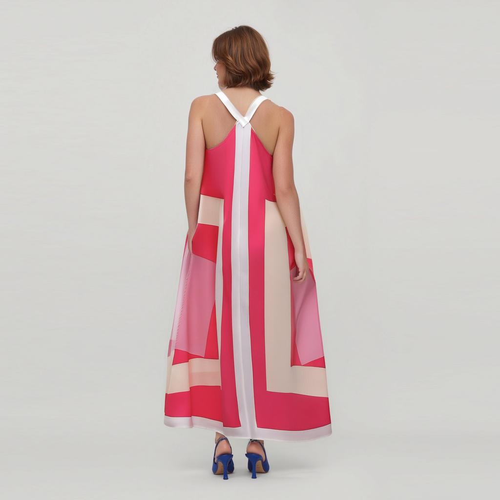 Women's Casual Seaside Resort Dress Color Block Patchwork Printed Sleeveless Dresses