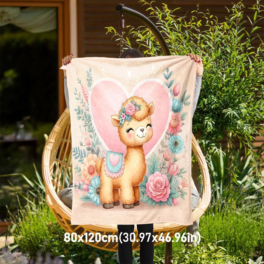 1pc Llama Flowers Outdoor Flannel Blanket Soft Warm All-Season Throw for Sofa Bed Car Camping Office, Cozy Gift Idea1166S 80x120cm(31x47inch)