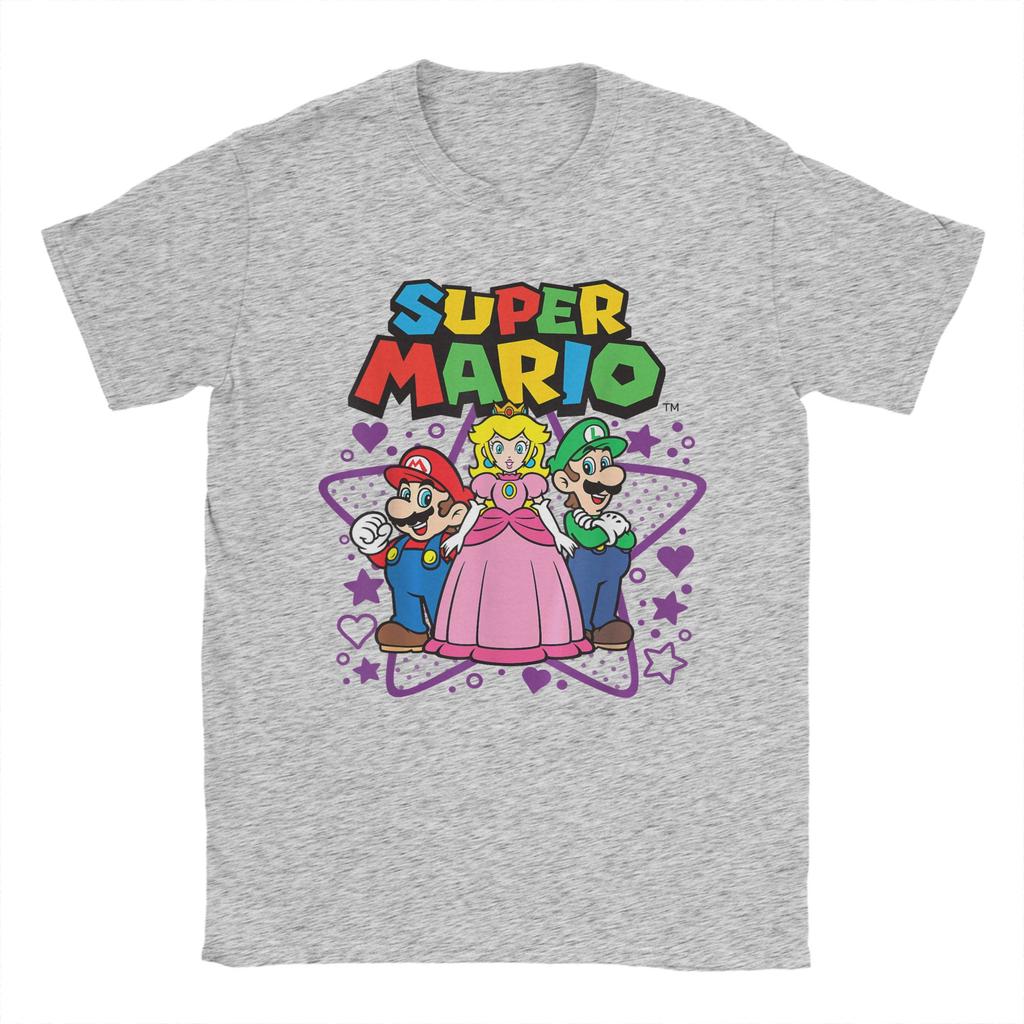 Super Marios Peach Luigi Trio Stars and Hearts T Shirt Unisex Cotton TShirt Round Neck Tee Shirt Short Sleeve Clothes Plus Size