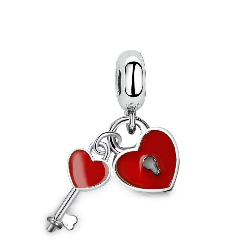 Lock Charm Fit Original Bracelet Love Locks Keys Double Heart Bead Diy Women Jewelry Giftcopper Trinket Jewelry Party Gift