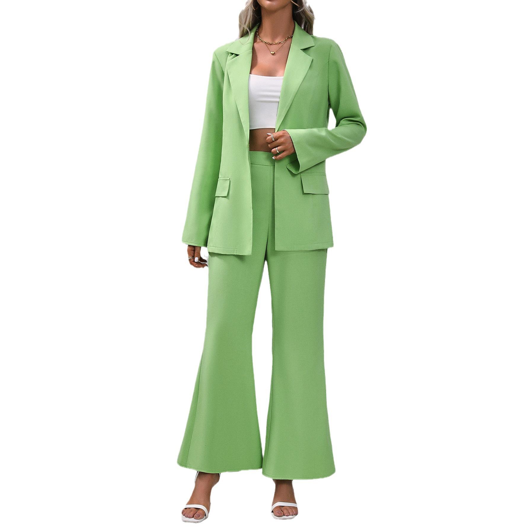 

Женский костюм в западном стиле, осень 2023, новый однотонный маленький костюм из двух частей, расклешенные брюки