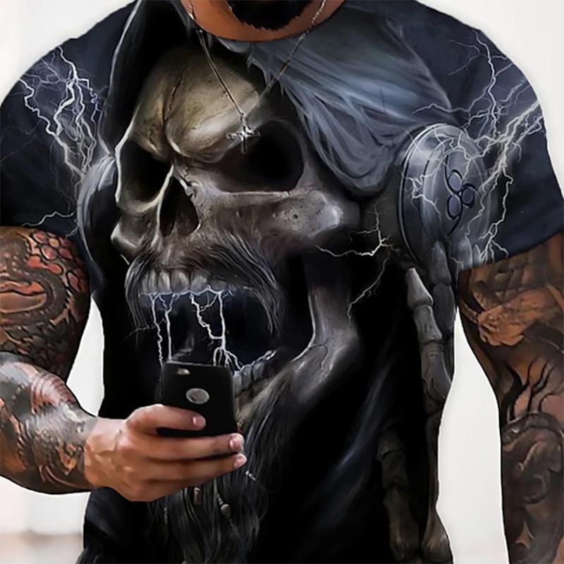 Modny Męski Styl Uliczny Nadruk Wzór Czaszki Letni Codzienny Harajuku Retro Męski Y2K Góra Fashihirton Krótki Rękaw T-S