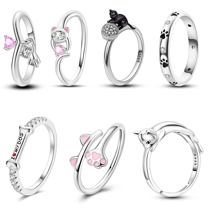Rings for Women 925 Sterling Silver Pink Cat's Paw Green Mysterious Snake Zircon Rings Fashion Engagement Wedding Jewelry