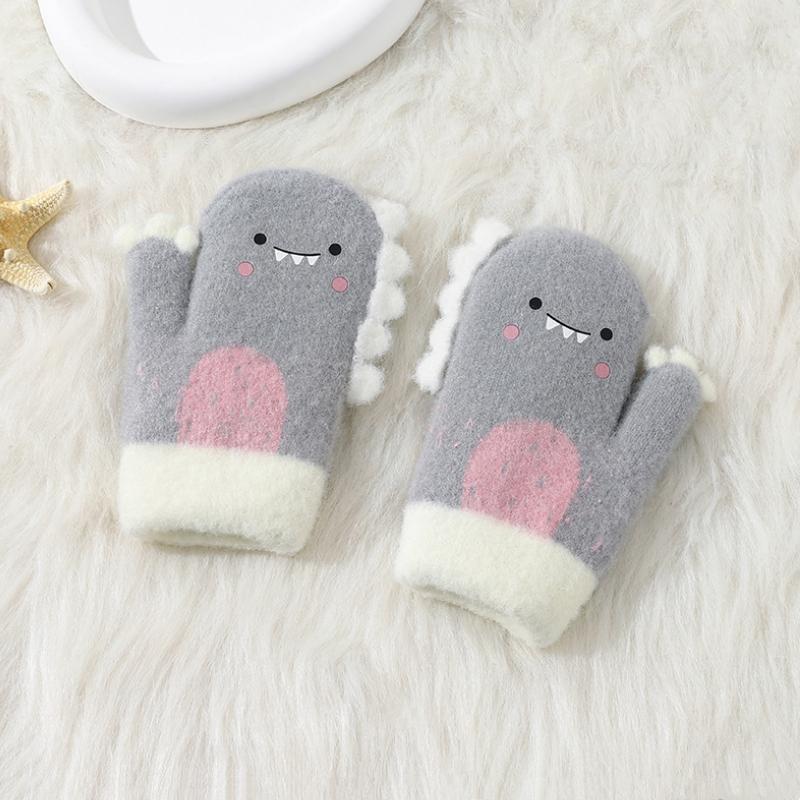 

Thicken Knitting Woolen Baby Fingerless Gloves Cartoon Dinosaur Kids Mittens 3-5year Boy Girl Kids Gloves Winter Hand Warmer