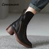 Comemore  Versatile Style Retro Ankle Boots High Heels Women Fashion Boot Rubber Leather Autumn Winter New Women's Shoes 34