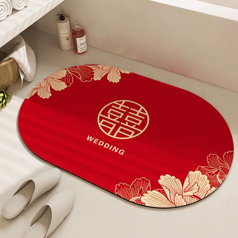 Red Diatomaceous Earth Bathroom & Entrance Mat - Water-Absorbent, Dirt & Wear Resistant