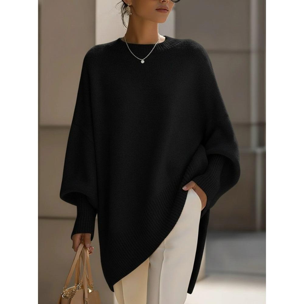 Damen Uni Rundhals Pullover Strickoberteil, Lockerer Fauler Stil Freizeit Strickbluse