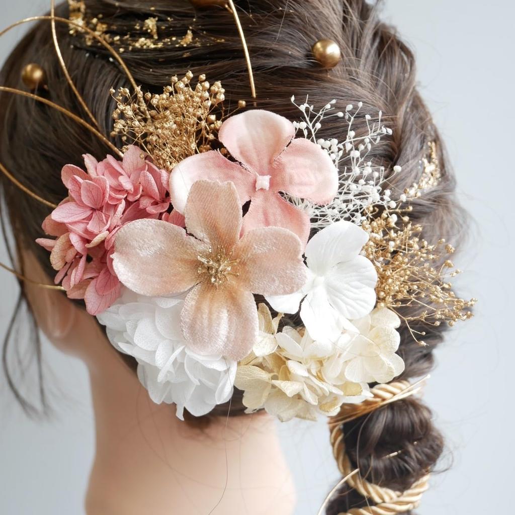 Lomeri Mizuhiki Hair Ornament with Dried Flowers Colors for and Hakama (6 Available) Coming-of-Age Ceremonies, Graduations, Weddings, (K29, Pink)