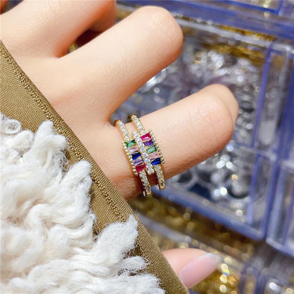 Charm Female Rainbow White Zircon Stone Adjustable Open Ring Gold Color Cute Gift Wedding Jewelry For Women