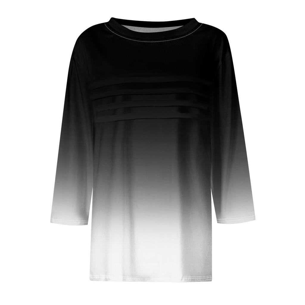 Women's Fashion Casual Loose 3/4 Sleeve Gradient Round Neck Top