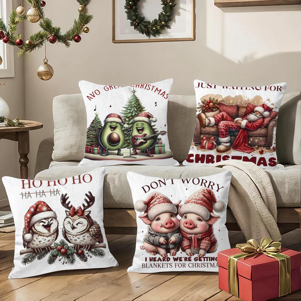 Christmas Animals Pillow Case Silky Short Plush with Invisible Zipper Dustproof Sofa Cushion Cover for Home Decor