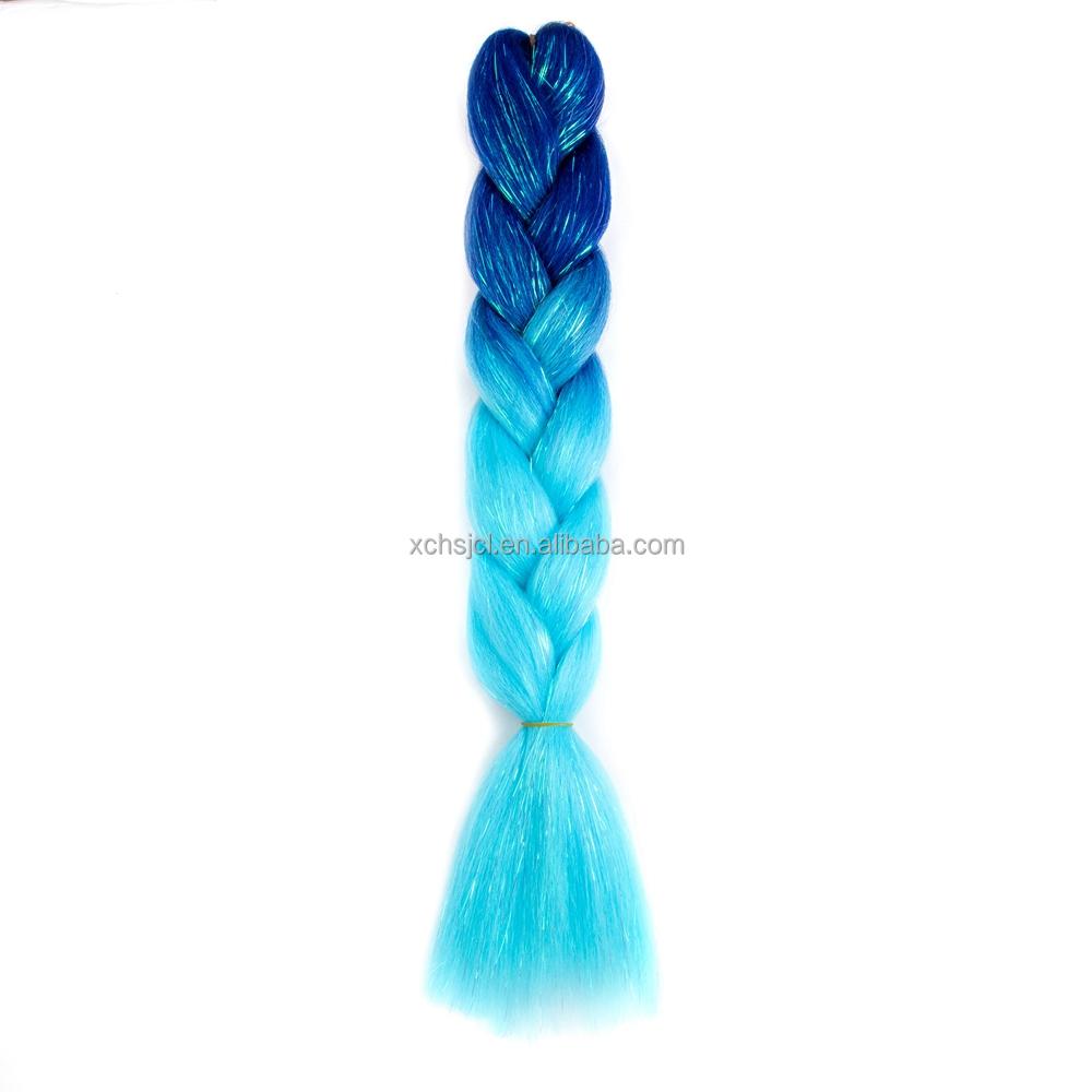 Customized Soft Heat Resistant Fiber Festival Ombre Pure 2 3 4 5 Tone Color Tinsel Glitter Jumbo Braiids