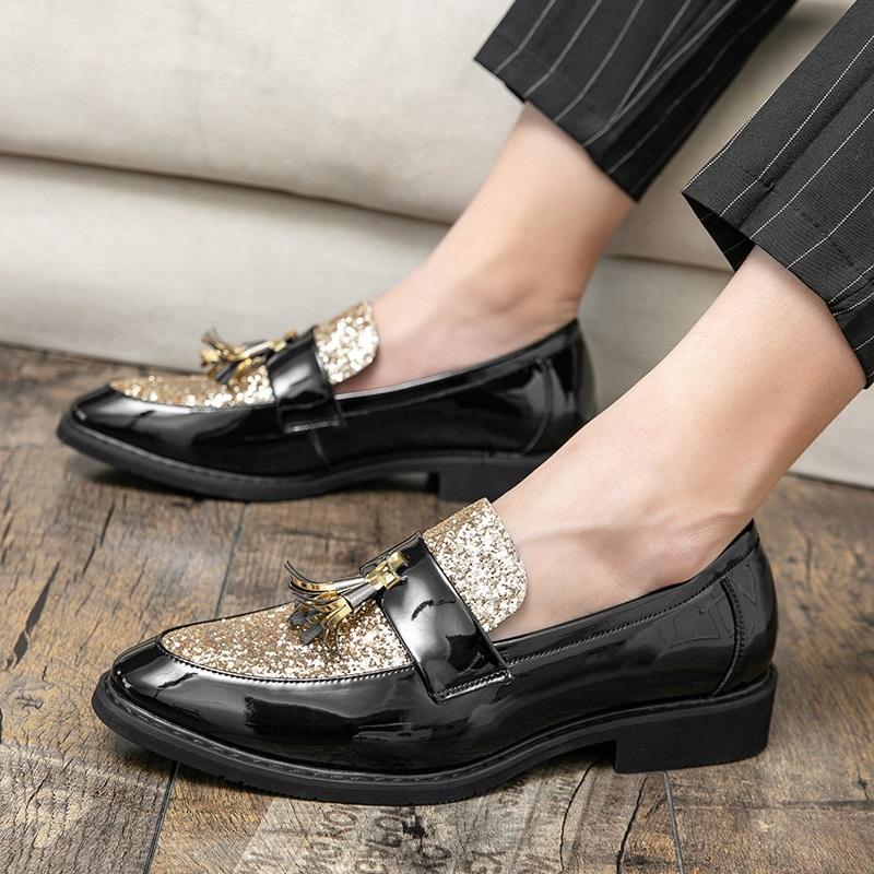 Designer New Men's Sequin Tassels Mixed Casual Dress Homecoming Shoes Slip On Loafers Formal Wedding Footwear Zapatos Hombre