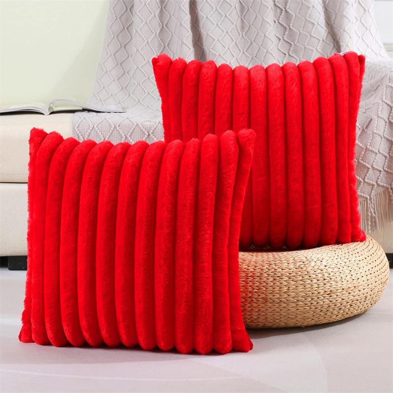 45x45cm Double-Side Faux Fur Plush Decorative Throw Pillow Covers Wide Stripe Couch Cushion Case Soft Fluffy Pillowcases JAF068