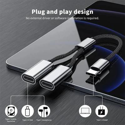 Câble répartiteur USB Y 3 en 1 Type C Mâle vers Double USB C Femelle Portable Hub USB Type C Pour Disque U Manette de Jeu Appareils PD