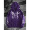Herren Gothic Dunkler Stil Bedruckter Reißverschluss-Kapuzenpullover, ein Modischer Streetwear-Trend Reißverschluss-Kapuzenpullover Geeignet für Lässige Anlässe