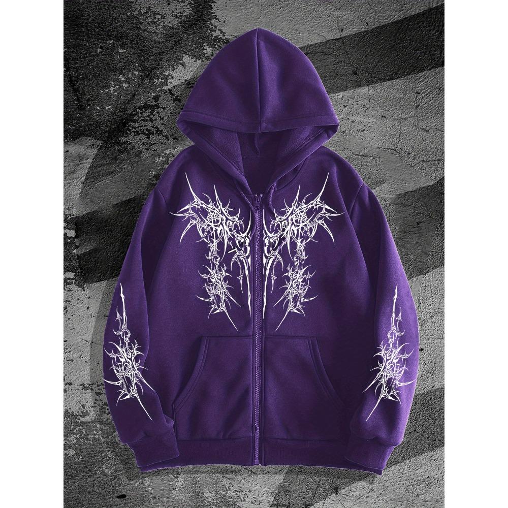 Herren Gothic Dunkler Stil Bedruckter Reißverschluss-Kapuzenpullover, ein Modischer Streetwear-Trend Reißverschluss-Kapuzenpullover Geeignet für Lässige Anlässe