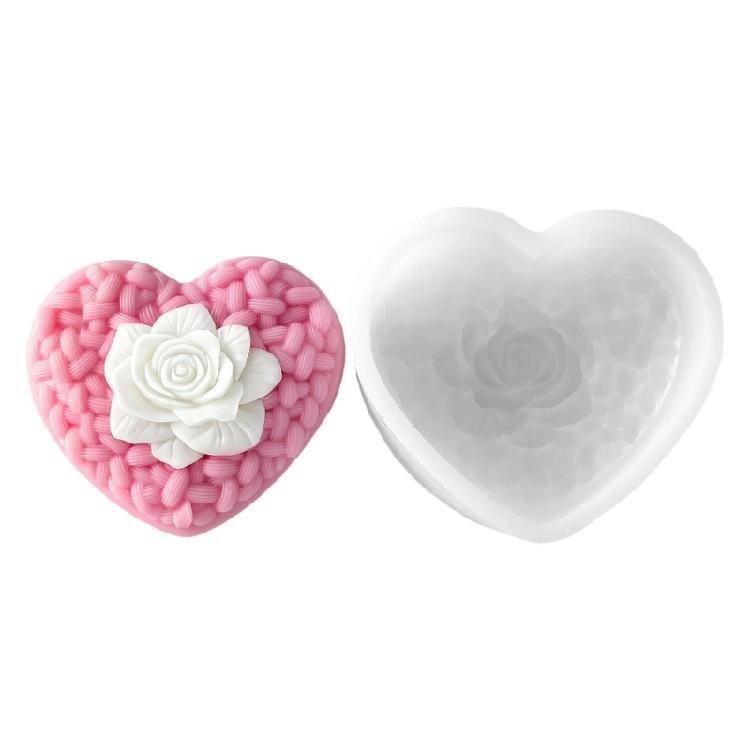 Heart Rose Scented Candle Silicone Mould Reusable Craft Tool With Detailed Rose Texture