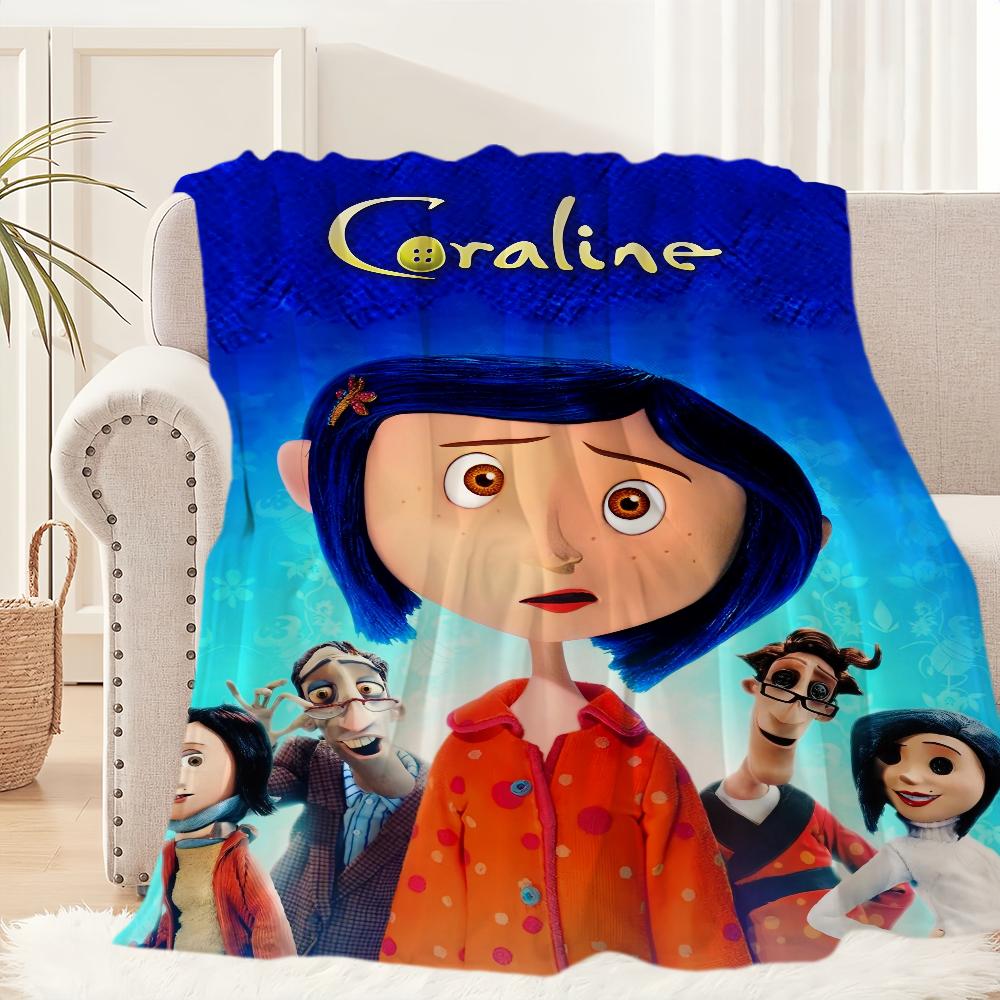 Kreskówkowy Koc Filmowy Coraline Pluszowy Dywanik do Drzemki na Sofę do Salonu Ciepły Biuro Sypialnia Urodziny Dom Podróż Dzieci Prezenty