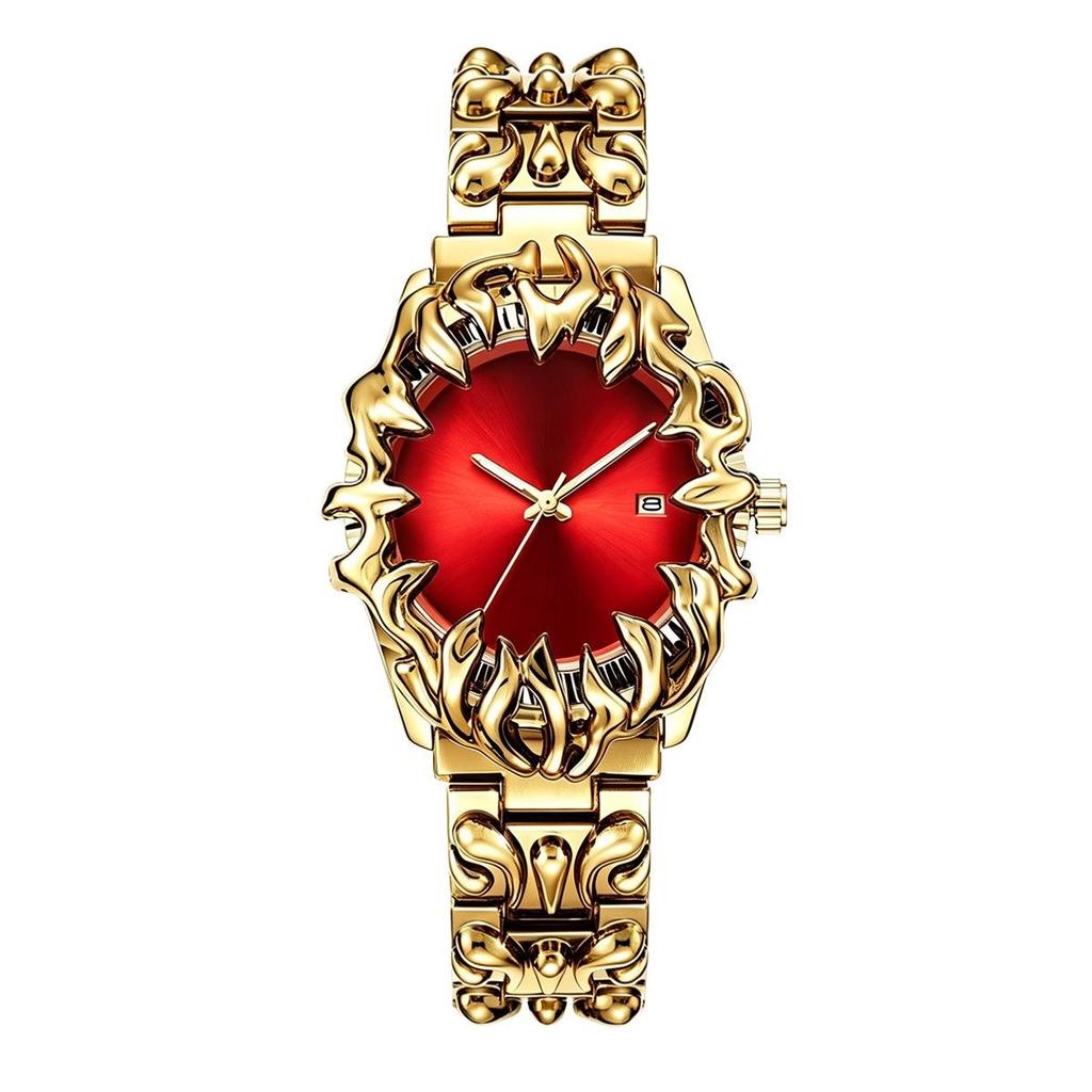 Unique Irregular Antique Claw Case Men Quartz Watch Alloy Strap Calendar Dial Hip Hop Punk Luxury Gold Wrist Clock For Gentleman