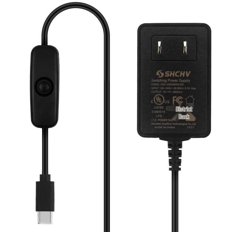 Raspberry Pi 4B Power Adapter, 1.5m, 5V 3A, Type-C, Switch, CE Certified