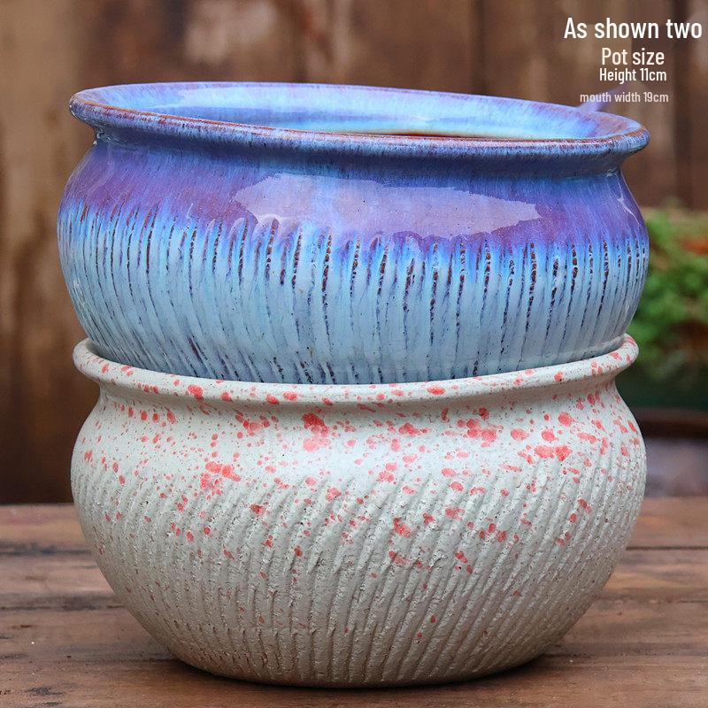 Handmade Vintage Coarse Pottery Large Succulent Planter, Breathable Purple Clay Flower Jar