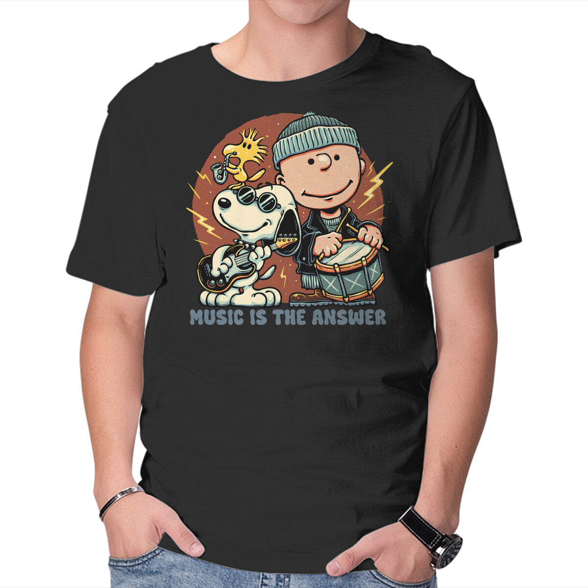 Unisex Crew Neck T-Shirt Music Is The Answer Graphic Short Sleeve Casual Tee M