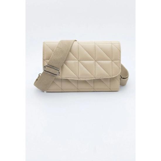 Gesteppte Damen-Umhängetasche mit cremefarbenem Säulenriemen